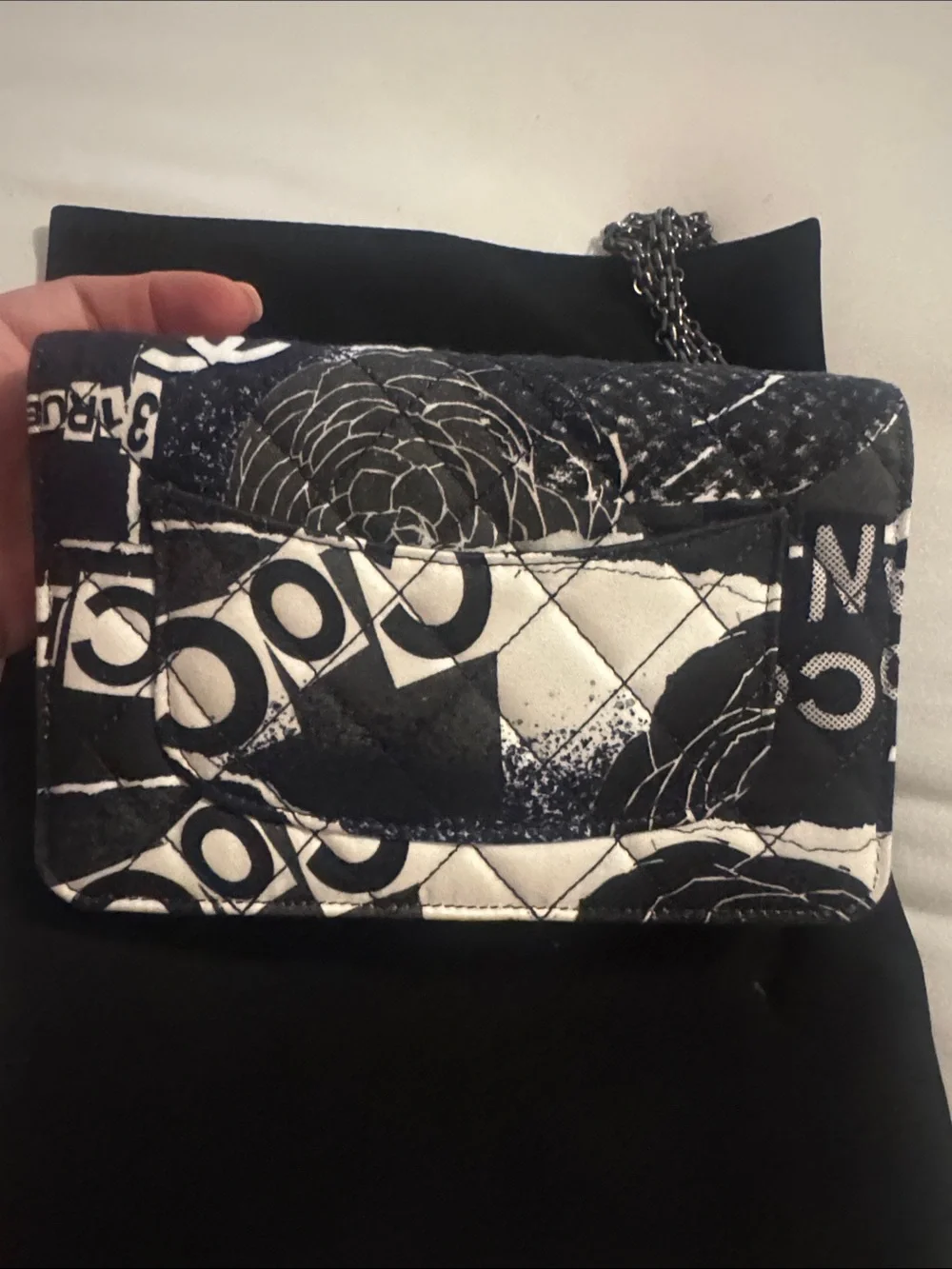 CHANEL Black & White Graphic Quilted Crossbody Bag